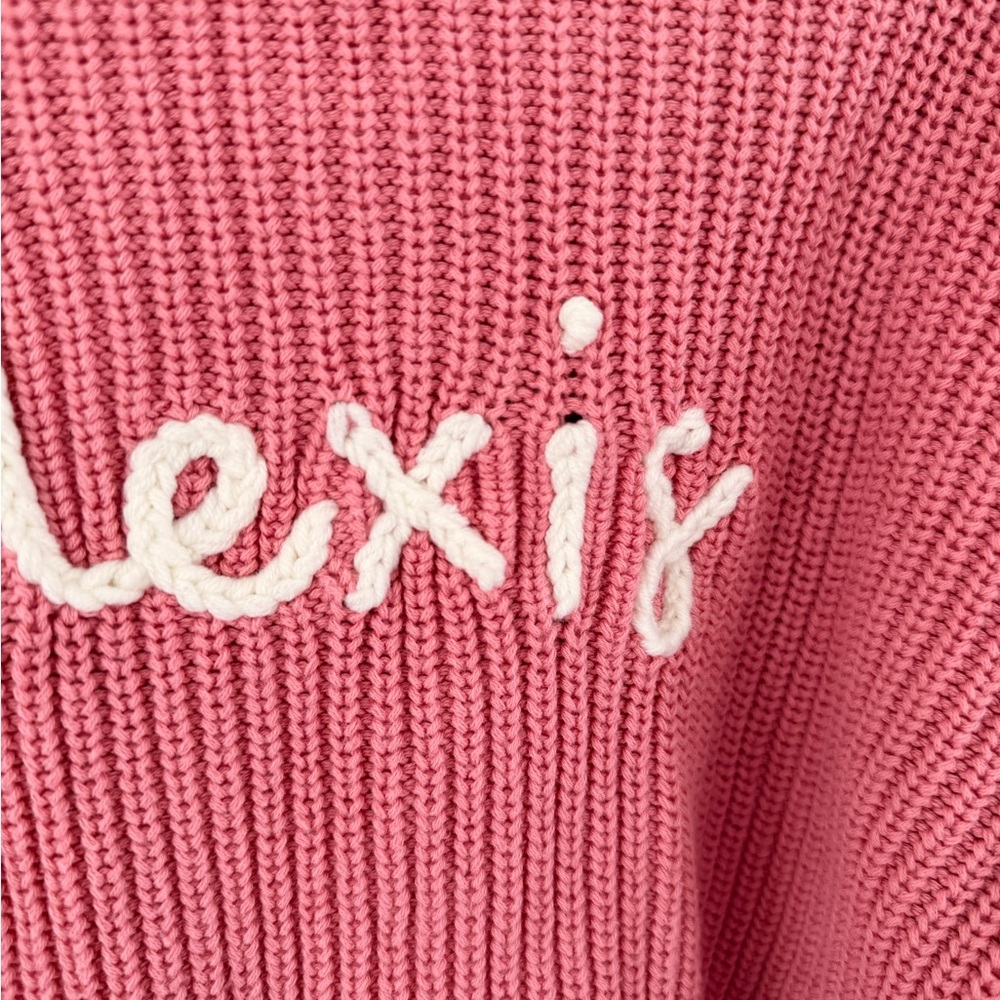 Pink Knit Sweater with White Lettering - Picture 2 of 4